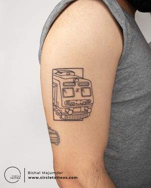 Line Art Train Tattoo done by Bishal Majumder at Circle Tattoo Studio