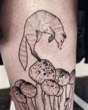 Discover the enchanting world of blackwork and illustrative artistry with this captivating tattoo by Anna on your upper leg.