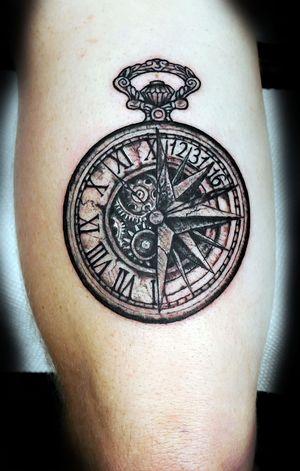 Memorial Tattoo Clock and Compass detailed design, Date