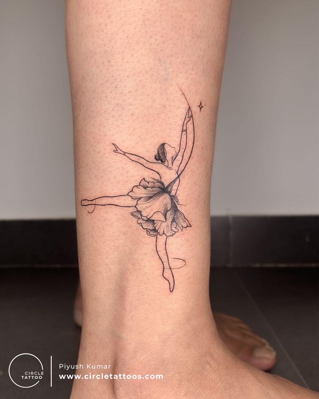 Ballerina tattoo on Charlottes Lawrence.