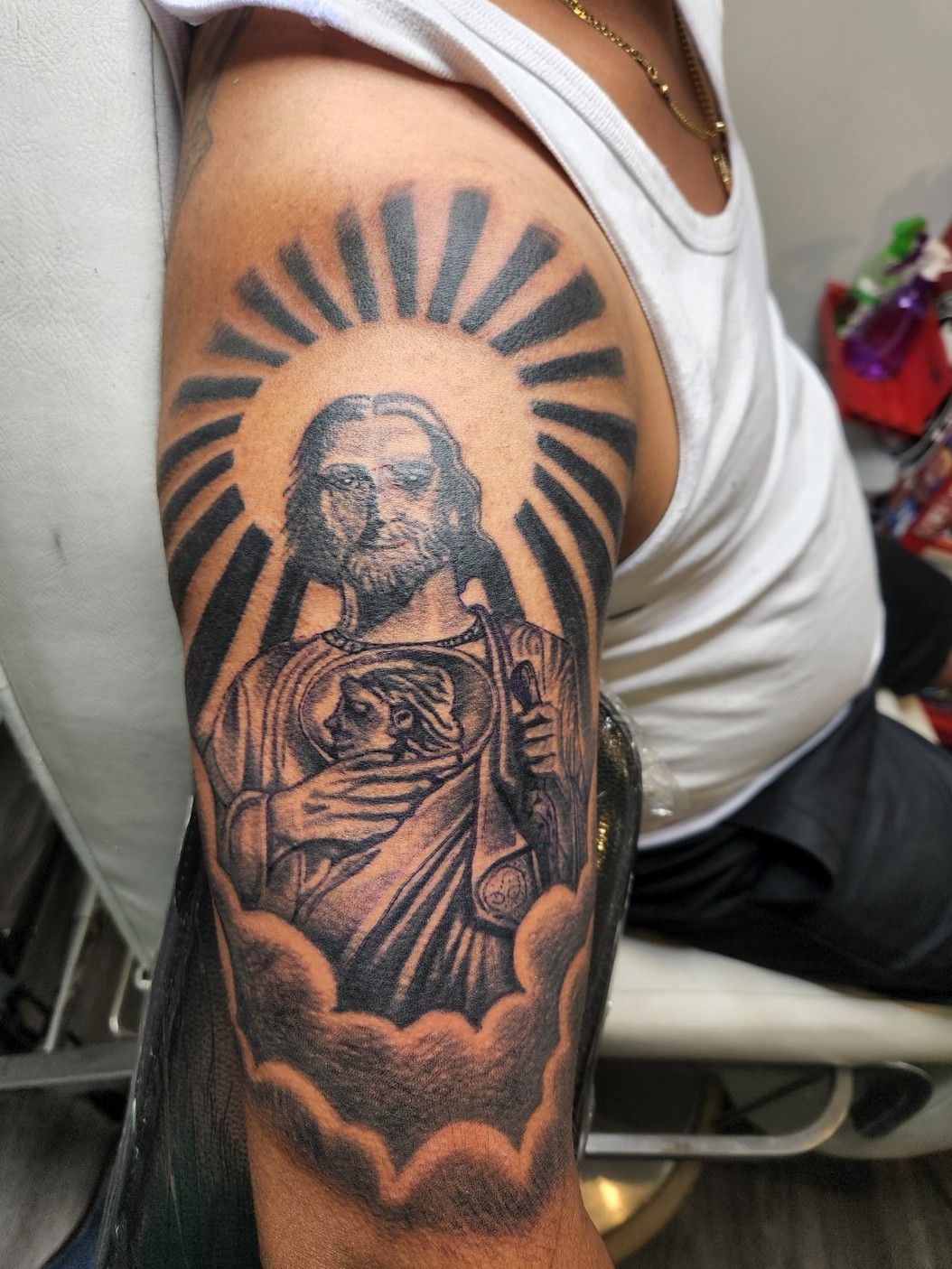 San Judas Tattoo Sleeve by stevotattoos  Tattoogridnet