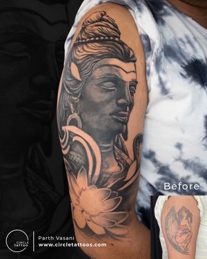 Cover-up Shiva Tattoo done by Parth Vasani at Circle Tattoo Studio