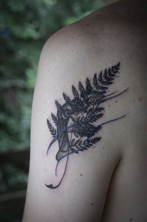 𝙄𝙂: 𝙣𝙖𝙩𝙚_𝙩𝙝𝙖𝙞𝙡𝙖𝙣𝙙 🌿 Blackwork Thai Naga tattoo with fern leaves by a Thai tattoo artist in Chiang Mai