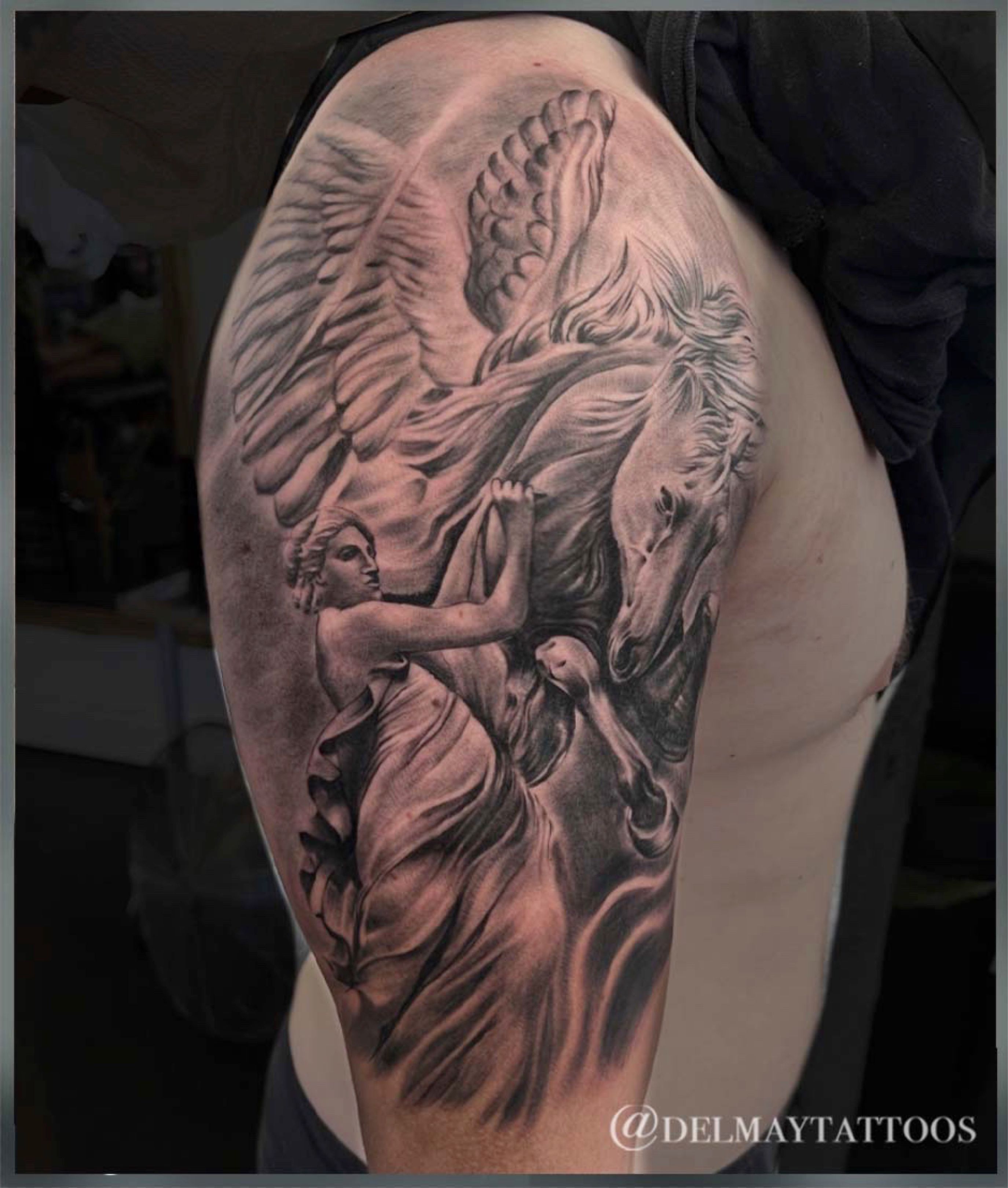 Greg Bishop - Pegasus tattoo I did for Scott. Thankyou for the trust dude.  Done using @truegenttattoosupplies @silverbackink • #tattoo #tattoodesign  #ink #tattooartists #tattooartwork #birmingham #modernbodyart  #silverbackink #uktta #uktattooartists ...