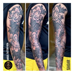 Flower Sleeve Tattoo By Sagar Dharoliya At Angel Tattoo Goa - Best Tattoo Artist in Goa - Best Tattoo Studio in Goa