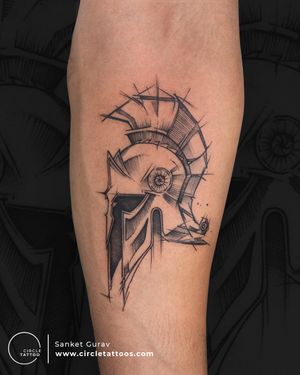 Spartan Helmet Tattoo done by Sanket Gurav at Circle Tattoo Studio