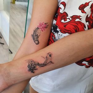 Unique illustrative design featuring a koi fish and intricate flower by artist Dorota.