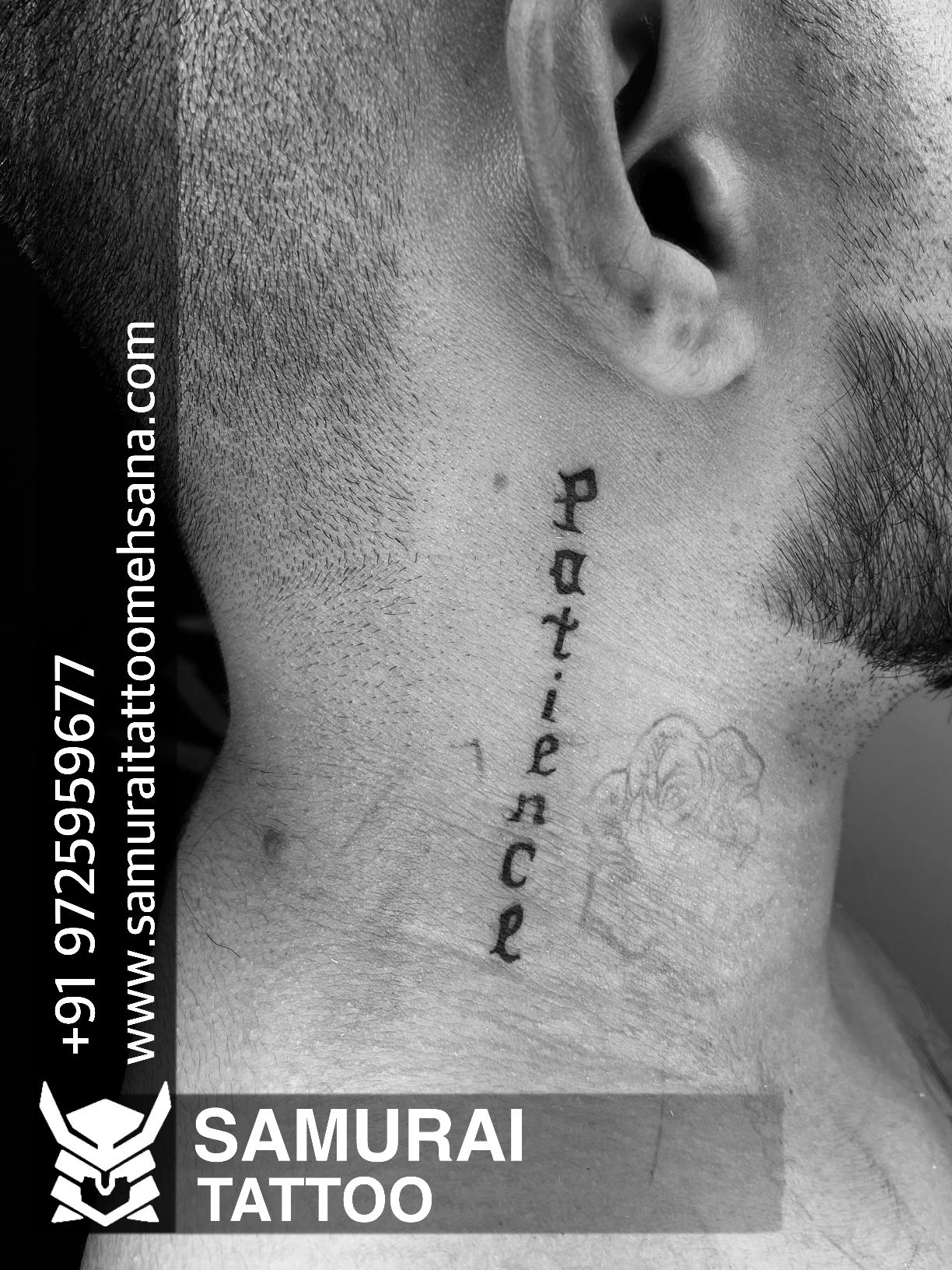 Patience tattoo on Justin Biebers neck
