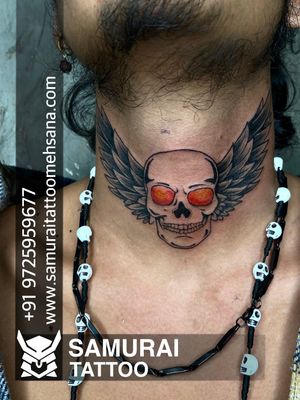 scull tattoo |Scull with wings tattoo |Tattoo on neck |Neck tattoo |Boys tattoo 