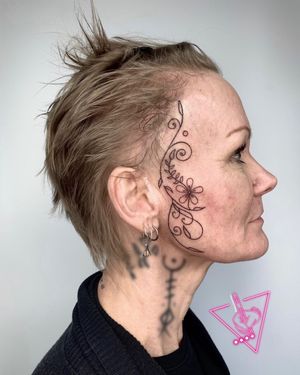 Hand-poked Ornamental w/ Pyramidal Saxifrage Face Tattoo #tattoo #facetattoo #handpoke #handpokedtattoo #tattoos #stickandpoke #stickandpoketattoo