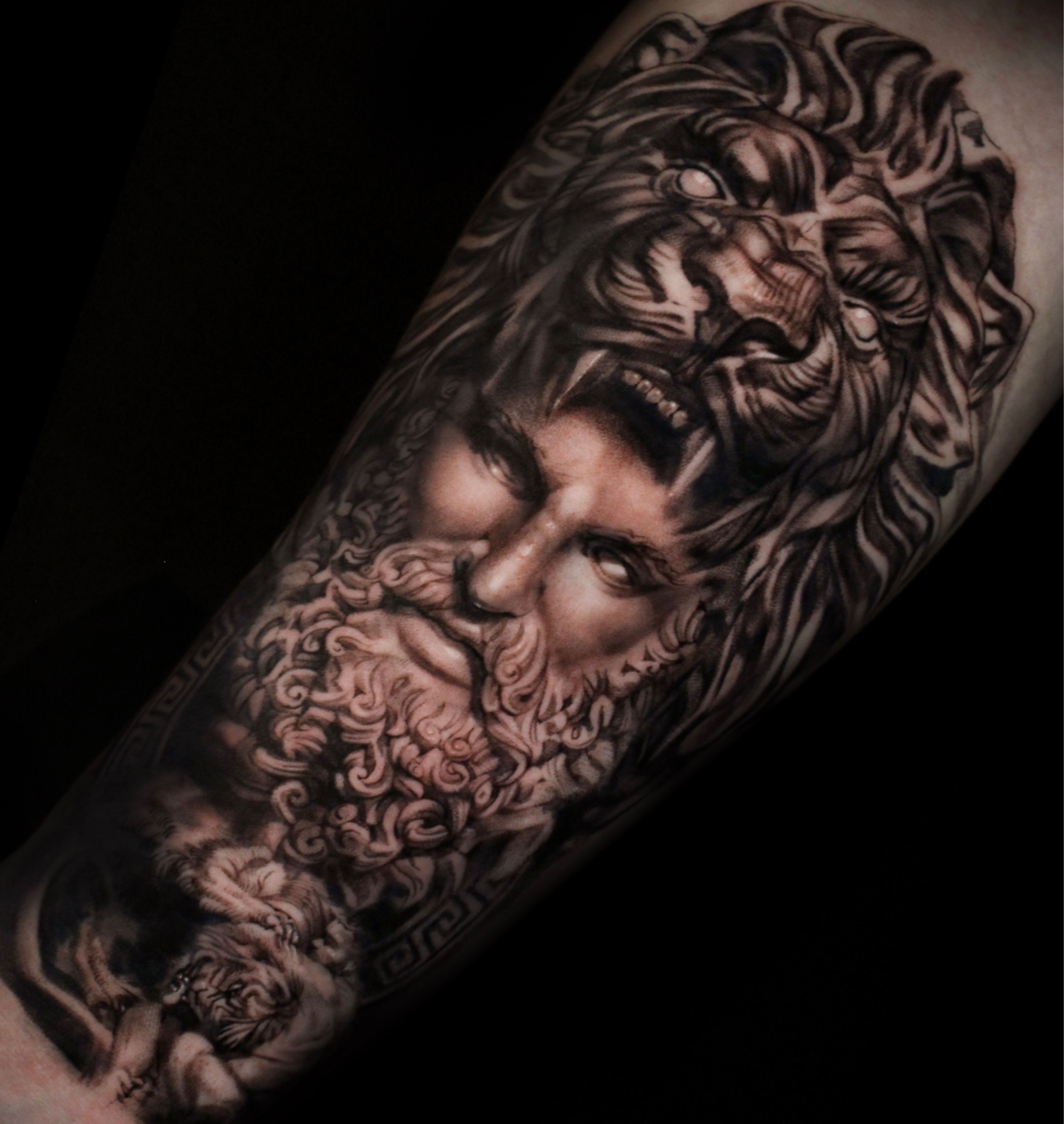 Tattoo based on the statue of Heracles and Achelous