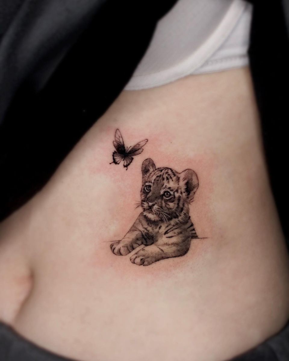 Tattoo uploaded by @iseul • Black and grey tattoo Baby tiger 😘 Hi Guys ...