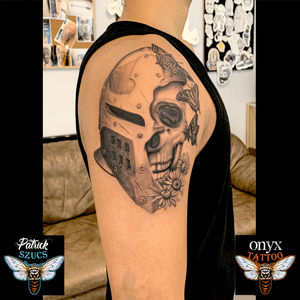 Skull Helmet Tattoo #skulltattoo #helmettattoo #butterflytattoo #armortattoo