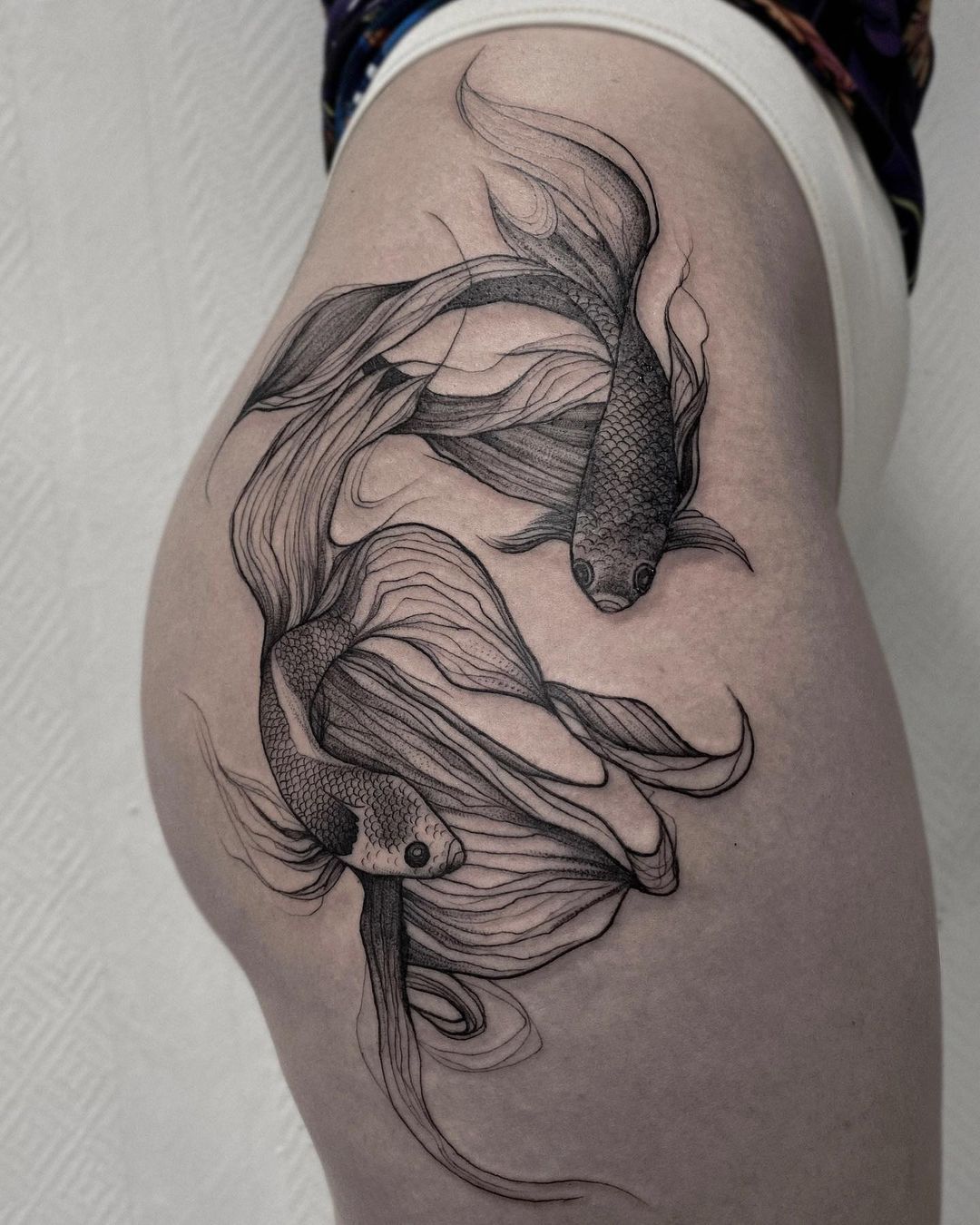 Illustrative Koi Fish Upper Leg Tattoo • Tattoodo
