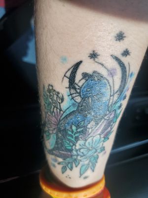 Moon cat with flowers and  crystals