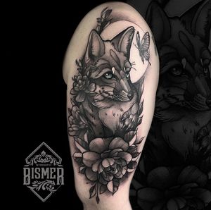 Black and grey fox Neotraditional tattoo