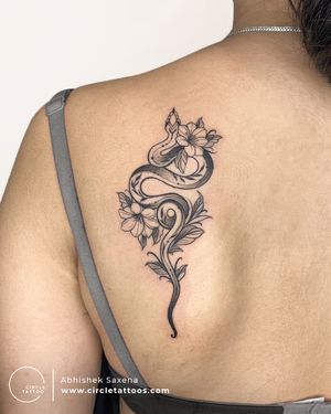 Snake & Flower Tattoo done by Abhishek Saxena at Circle Tattoo Delhi
