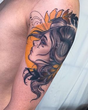 Capricorn. My awesome client let me create whatever I wanted and this is what came of it. Tattoo by Nikki Swindle #NikkiSwindle #tattoodo #tattoodoapp #tattoodoappartists #besttattoos #awesometattoos #tattoosforgirls #tattoosformen #cooltattoos #neotraditional #neotradtattoo #femaletattooartist #seattletattooartist #seattletattoo #capricorntattoo #ladyfacetattoo