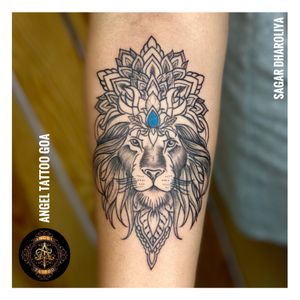 Lion With Mandala Tattoo At Angel Tattoo Goa  - Best Tattoo Artist in Goa - Best Tattoo Studio in Baga Goa