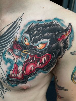 Day two at the Galway tattoo show #coverup  #coveruptattoo #sickwolf #sickwolftattoo #wolfhead #wolfheadtattoo #traditionaltattoo #tradtattoos #tradtattoo #tradtatts #tattooconvention #galway #galwaytattoos #galwaytattooshow