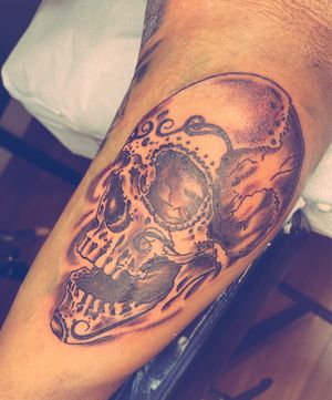 Candy skull on client arm…#surreytattooartist #vancouvertattooartist #surreyink #byjncustoms