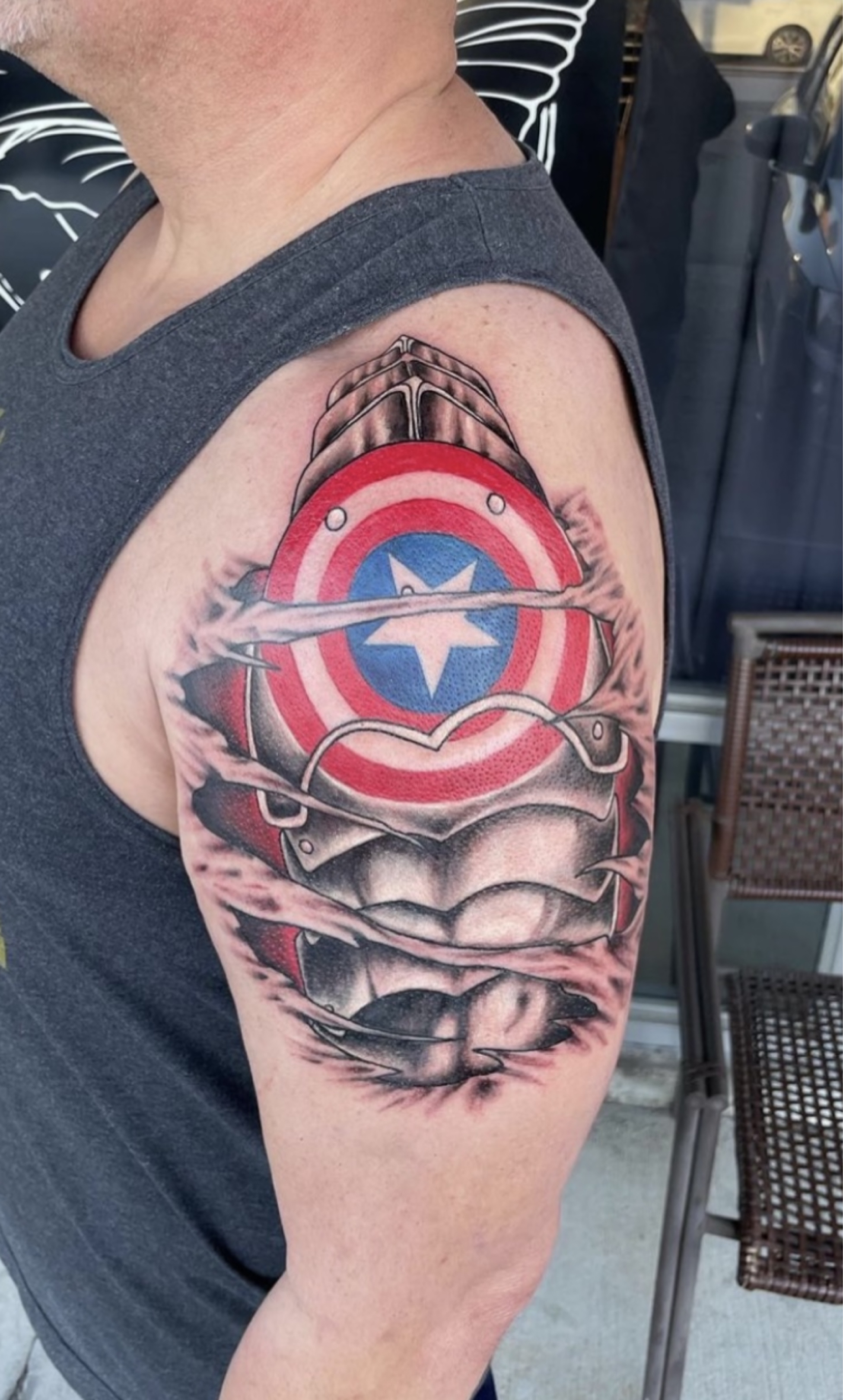Tattoo uploaded by Tattoo blaze • Captain America armor coming out the skin • Tattoodo Tattoo uploaded by Tattoo blaze • Captain America armor coming out the skin • Tattoodo