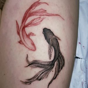 Mark klavs tattoo-black and red fish tattoo