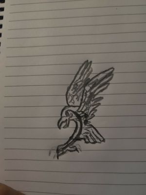simple sletch of my idea for a memorial tattoo. Eagle landing for a kill with a bass clef sharing the shape of its arc.