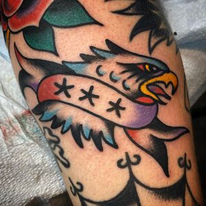 Impressive traditional eagle design by Philip LaRocca, perfect for arm placement.