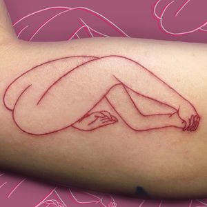 Experience the imaginative world of surrealism with this illustrative body tattoo by Maritana Quaresma.