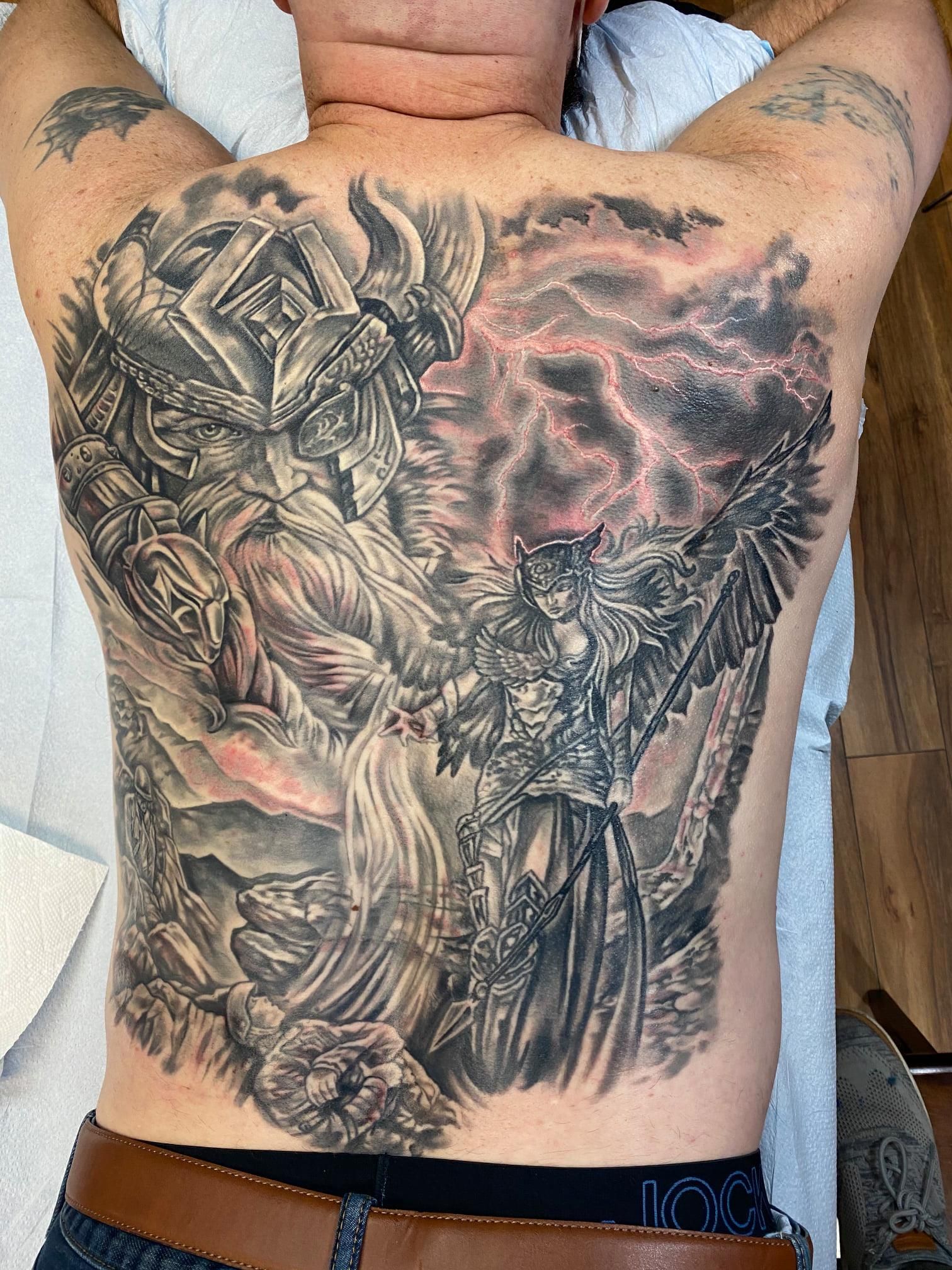 Norse mythology tattoo with stylised Valkyrie symbol and Odin's Ravens  (Huginn and Muninn, or 'Thought' and… | Valkyrie tattoo, Norse tattoo,  Norse mythology tattoo