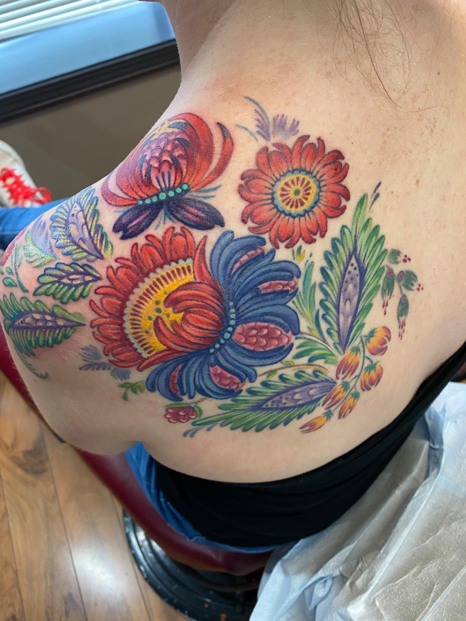 Polish folk art second sitting with one more to come by Rich at Teddy  Bear Ink in Matawan NJ  rtattoos