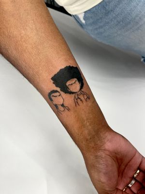 Get a unique blackwork tattoo of a kid by the talented artist Miss Vampira. Perfect for expressing your love for children or innocence. 