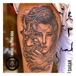 Hannya Mask Tattoo By Sagar Dharoliya At Angel Tattoo Goa - Best Tattoo Artist in Goa - Best Tattoo Studio in Baga Goa - Best Tattoo Shop in Goa