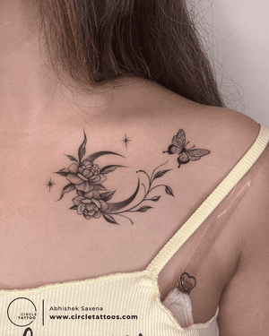 Butterfly & Moon Tattoo done by Abhishek Saxena at Circle Tattoo Delhi