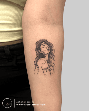 Girl Line Art Tattoo done by Abhishek Saxena at Circle Tattoo Delhi