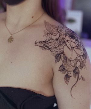 Fineline floral & dragon shoulder piece 