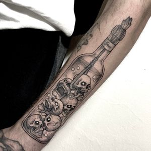 message in a bottle #skull#bottle#poison#molotov#armtattoo#ttt#tattoo#tattoos#tattooed#tattooart#instatattoo#tattooing#tattoodesign#tattooer#blacktattoo#tattooideas#tattoostyle#blackworktattoo#tattoodo#ink#inked#inkedup