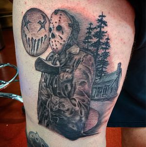 Jason tattoo on a client who is going for full coverage 