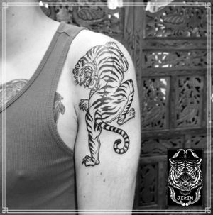 Line-work Chinese Tiger for Kjell is 1 of them. A traditional tiger tattoo, when viewed in this context, represents strength, free spirit, good luck, wisdom and prosperity. Done at @kayon_tattoo_atelier If you like this kind of Line-work Tattoo. Send me a DM for appointment or consultation. . . . . . #hendjerin #tigertattoo #tattoo #kayontattooatelier #blackworktattoo #tiger #animaltattoo #lineworktattoo #berlin #blackworkers #bali #canggu #baliTattoo #blackwork #blackworknow