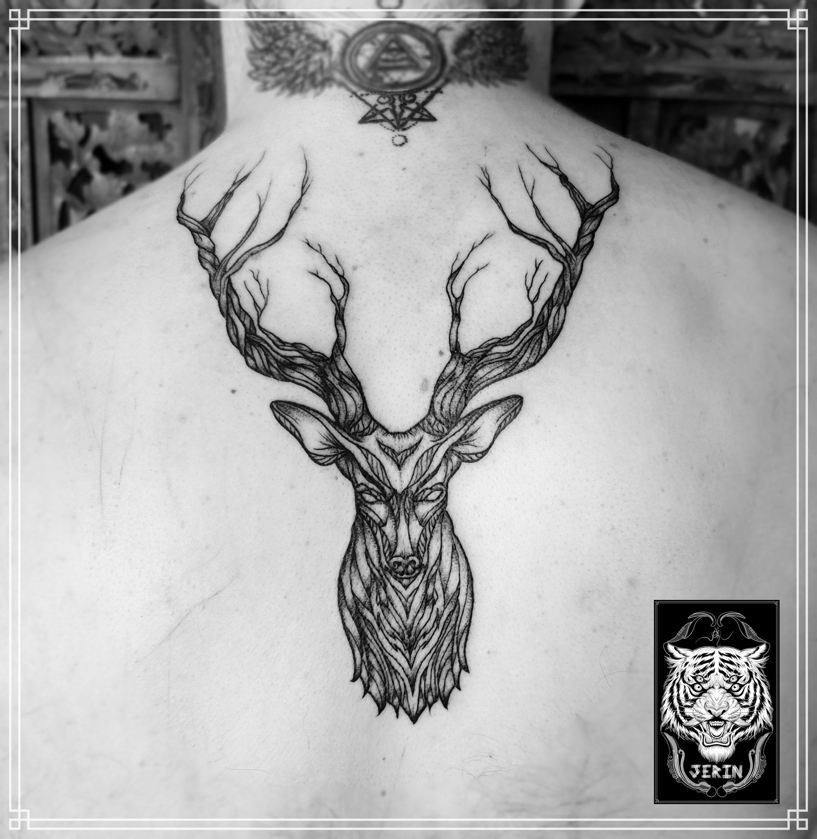 Tattoo uploaded by Jerin • Late Post from last year.. A Custom Finelines Stag  Tattoo for Michael. Design made by me. Thank you for the trust. If you like  this kind of