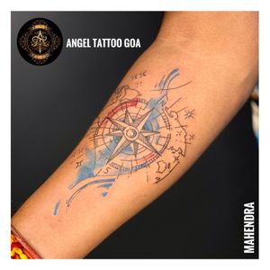 Colour Compass Tattoo By Mahendra Dharoliya At Angel Tattoo Goa - Best Tattoo Artist in Goa - Best Tattoo Studio In Baga Goa - Best Tattoo Shop in Goa - Best Tattoo Studio in Goa - Best Tattoo Artist in Baga Goa