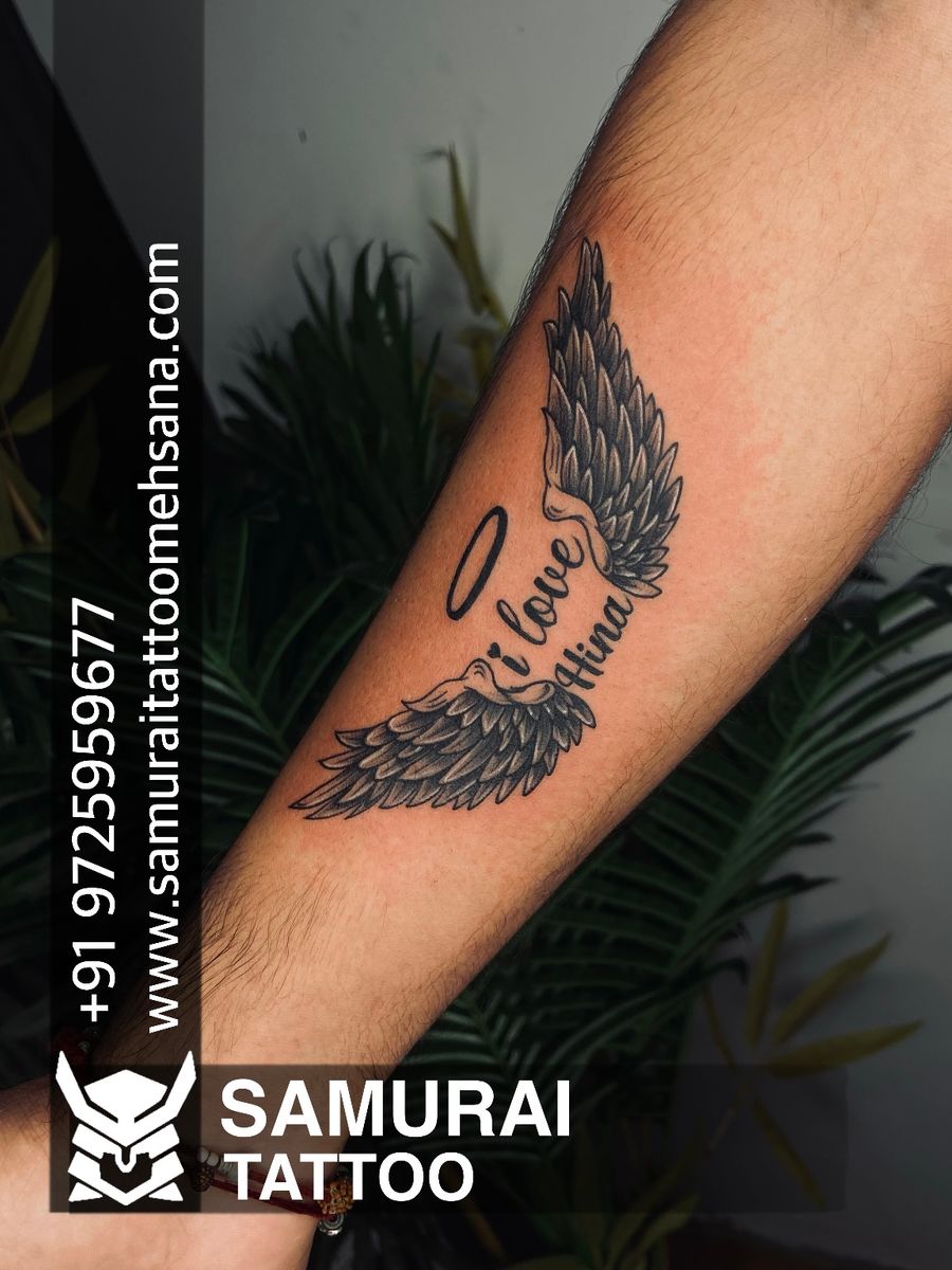 name tattoos with wings