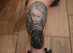 A joker inspired tattoo/ part of a larger full leg wrap in progress. #nyctattooartist #portrait