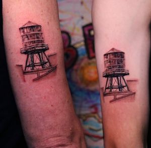 Matching water towers for father and son! #matchingtattoos #watertowers