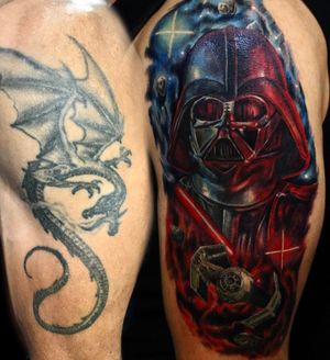 A coverup before and after- Star Wars style  #starwars #coverup #nyctattooartist