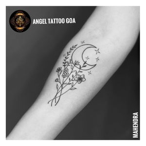 Moon Tattoo Done By Mahendra Dharoliya At Angel Tattoo Goa - Best Tattoo Artist in Goa - Best Tattoo Studio In Baga Goa - Best Tattoo Shop in Goa