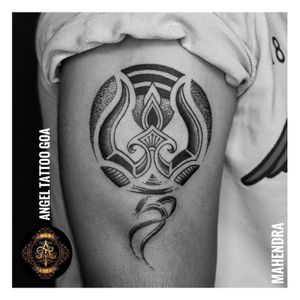 Trishul With Om Tattoo Done By Mahendra Dharoliya At Angel Tattoo Goa - Best Tattoo Artist in Goa - Best Tattoo Studio In Baga Goa - Best Tattoo Shop in Goa