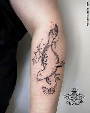 Blackwork Seal Tattoo by Kirstie aT KTREW Tattoo - Birmingham UK#sealtattoo #forearmtattoo #blackwork #linework #tattoo #illustrative