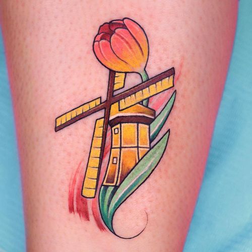Dutch Windmill and Tulip